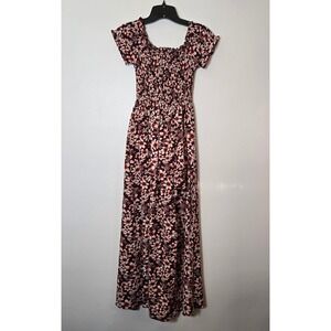 Justify Floral Maxi Dress Romper Combo Small Burgundy Smocked Bodice High Slit
